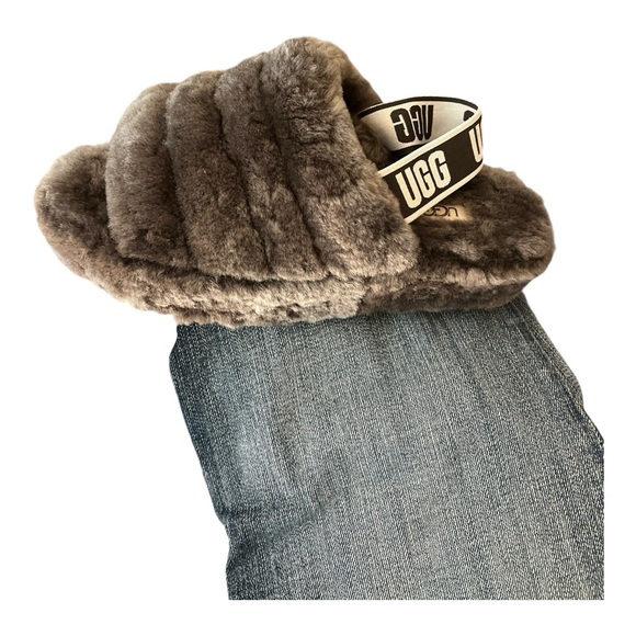 UGG FLUFF YEAH SLIDE WOMENS SIZE 7 GREY WOOL SLIPPER SANDAL SLINGBACK - Picture 1 of 8